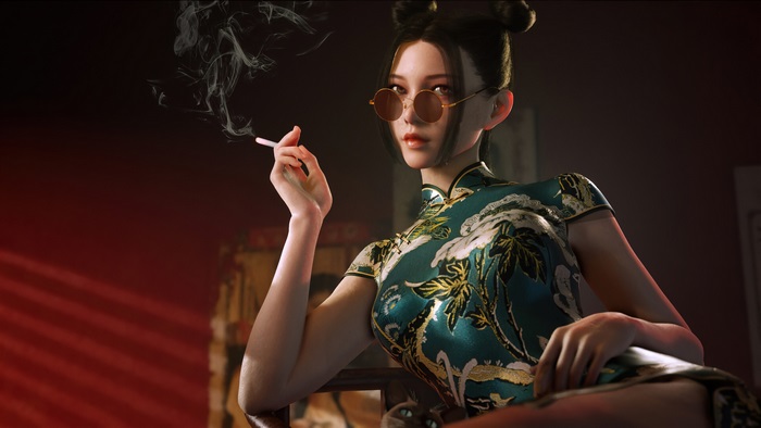 Cool Chinese Girl Smoking with Sunglasses