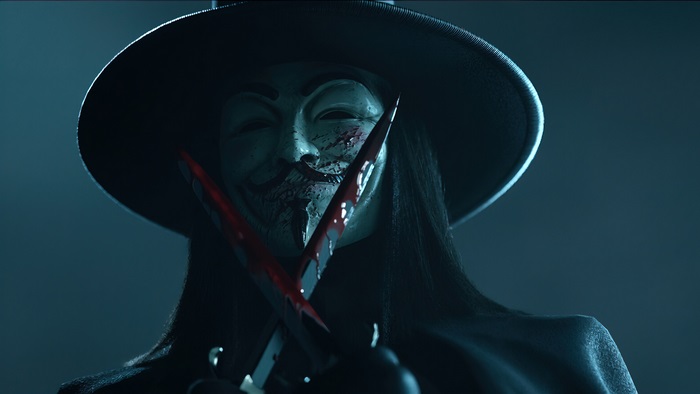 V For Vendetta Masked Figure with Knives 4K