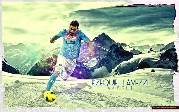 Ezequiel Lavezzi of Napoli playing soccer in snowy mountains
