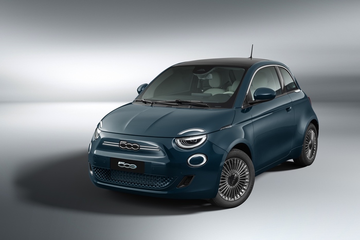 Blue Fiat 500 Electric Car