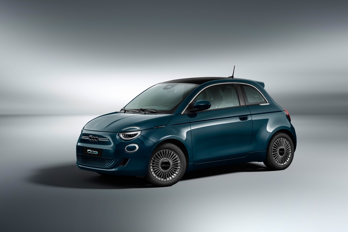 Blue Fiat 500 Electric Car