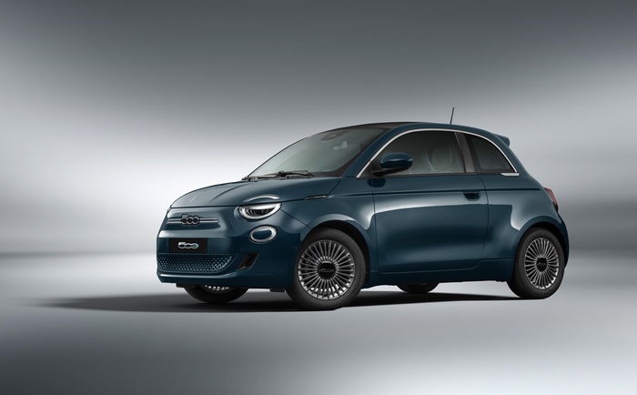 Blue Fiat 500 Electric Car