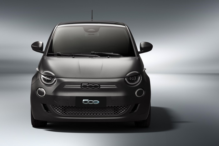 Grey Fiat 500 Electric Car Front View