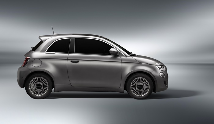 Grey Fiat 500 Electric Car Side Profile