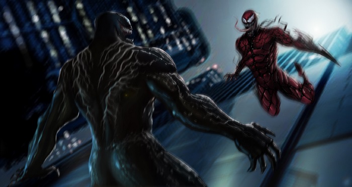Venom and Carnage battle in the city