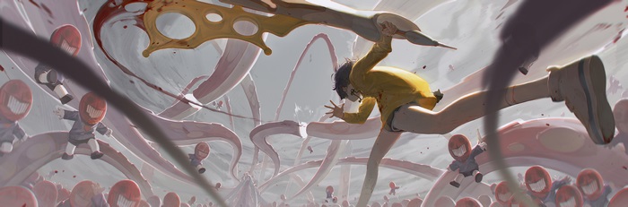 Ai Ohto battles smiling creatures in Wonder Egg Priority