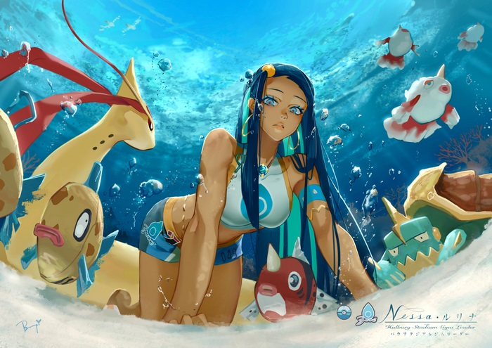Nessa and her Water Pokémon underwater