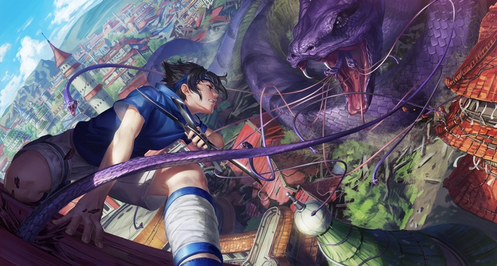 Naruto: Sasuke Uchiha battles giant purple snake