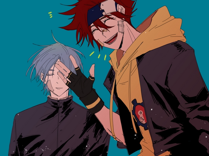 Reki Kyan playfully covers Langa Hasegawa's eyes