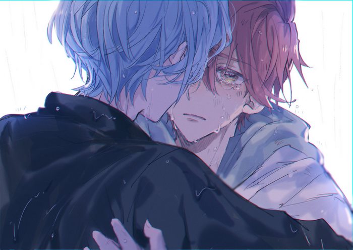 Langa comforts crying Reki in the rain