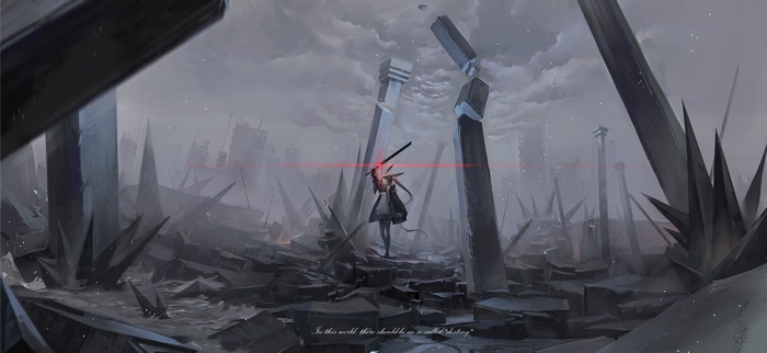 Arknights Amiya: Shattered world, red laser sword