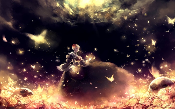 Beatrice (Umineko) with golden butterflies and roses