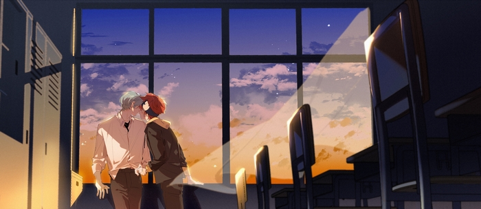 SK8 The Infinity Reki and Langa share a sunset kiss