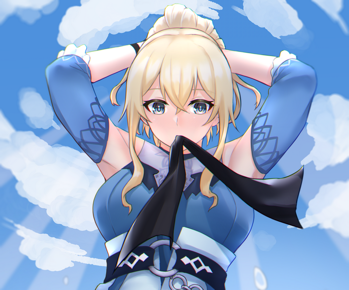 Jean (Genshin Impact) looking up, hands behind head