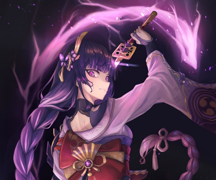 Raiden Shogun unleashing purple lightning