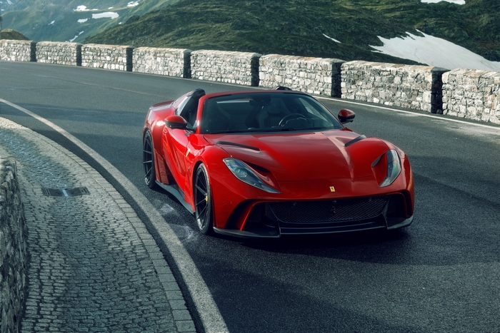 Red Novitec Ferrari 812 GTS N-Largo Supercar on mountain road