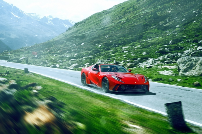 Red Novitec Ferrari 812 GTS N-Largo Supercar on mountain road