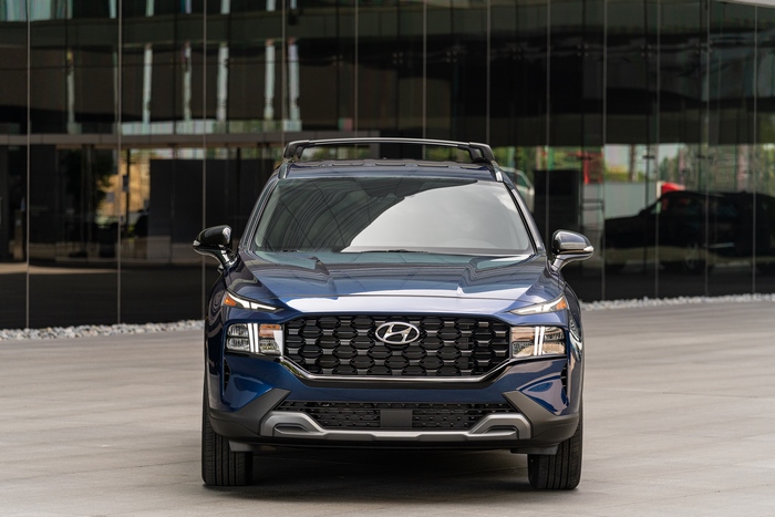 Blue 2022 Hyundai Santa Fe XRT SUV parked