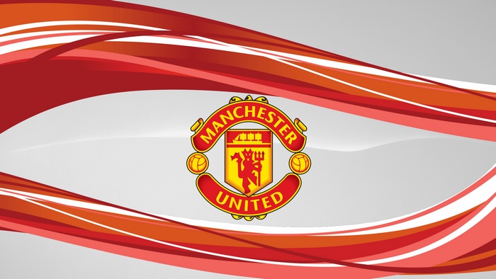 Manchester United F.C. logo on wavy red background