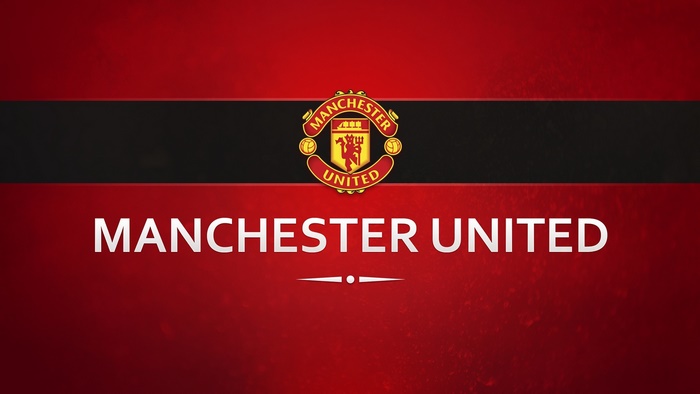 Manchester United F.C. logo on red and black background