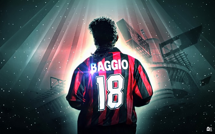 Roberto Baggio A.C. Milan 18 at illuminated stadium