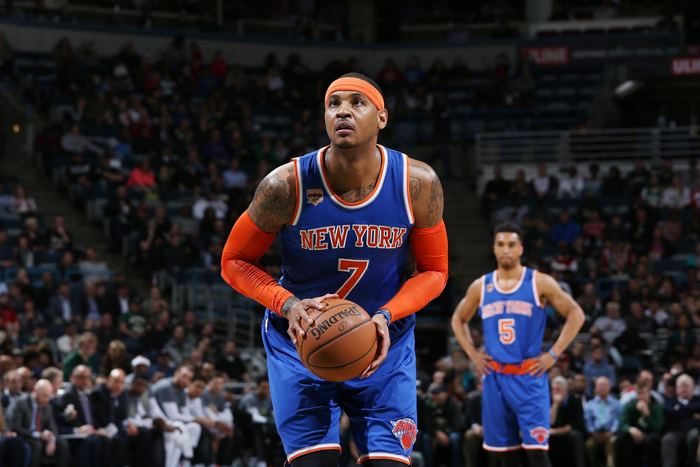 Carmelo Anthony shooting free throw for New York Knicks