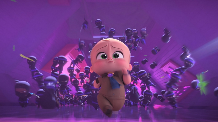 Boss Baby Theodore Templeton running from purple ninjas