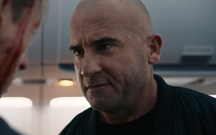 Dominic Purcell's intense gaze in Blood Red Sky
