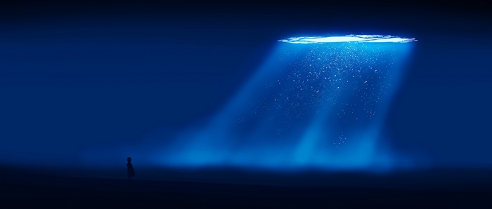 Girl and Sunbeams in Deep Blue