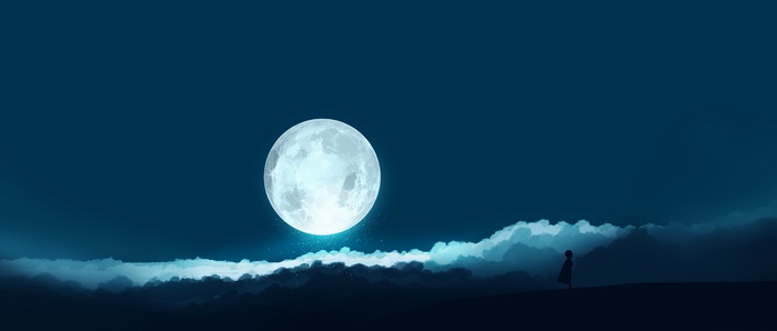 Solitary Girl Under the Full Moon