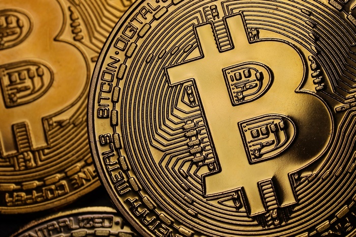 Golden Bitcoin Digital Cryptocurrency Coins Close-up