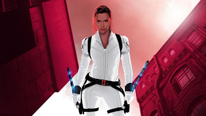Natasha Romanoff in White Suit with Glowing Weapons