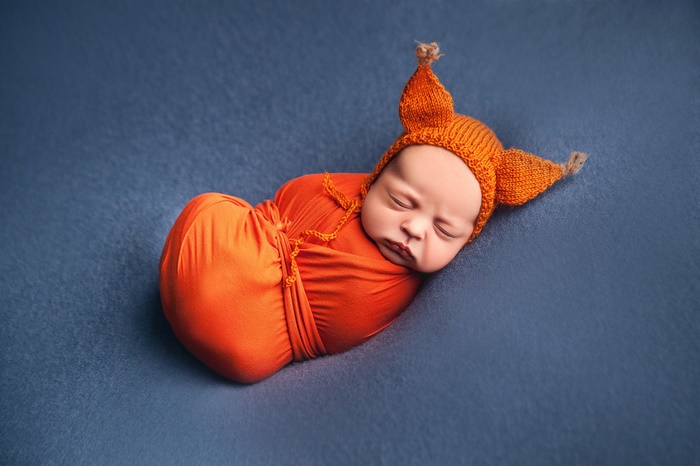 Newborn Baby Sleeping in Fox Costume