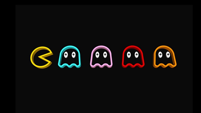 Pac-Man with Colorful Ghosts Illustration