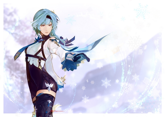 Eula Genshin Impact: Winter's embrace, stunning 4K art