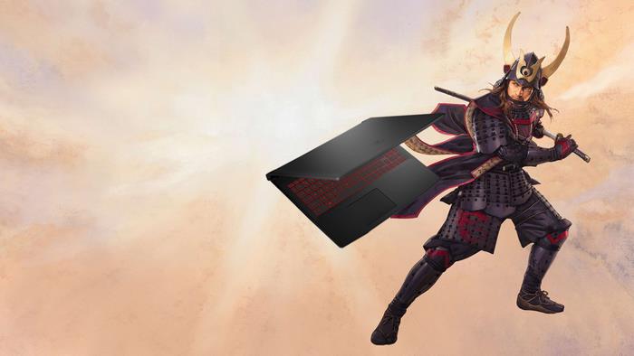 Samurai wielding MSI gaming laptop
