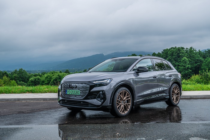 Audi Q4 e-tron electric SUV on a rainy day