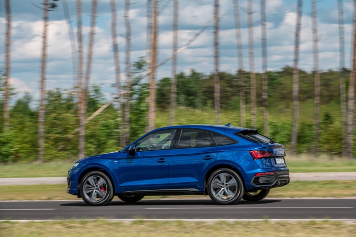 Blue Audi Q5 Sportback SUV in motion
