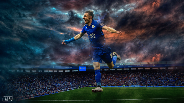 Jamie Vardy Celebrates Goal at Leicester City Stadium
