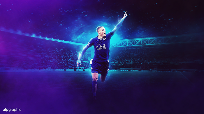 Jamie Vardy celebrates for Leicester City F.C.