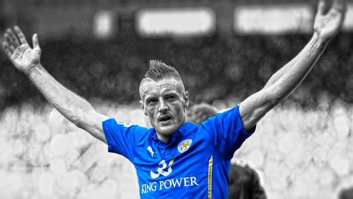 Jamie Vardy celebrating for Leicester City F.C.
