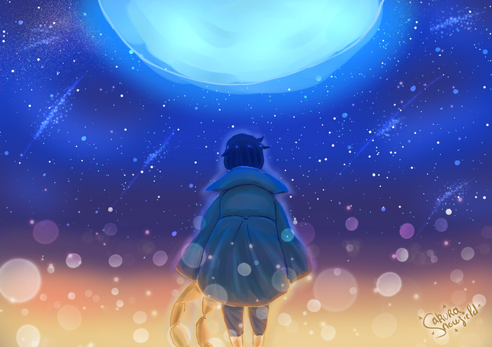 Vanitas gazing at the giant blue moon