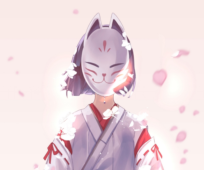 Genshin Impact Kazari with Kitsune Mask and Sakura