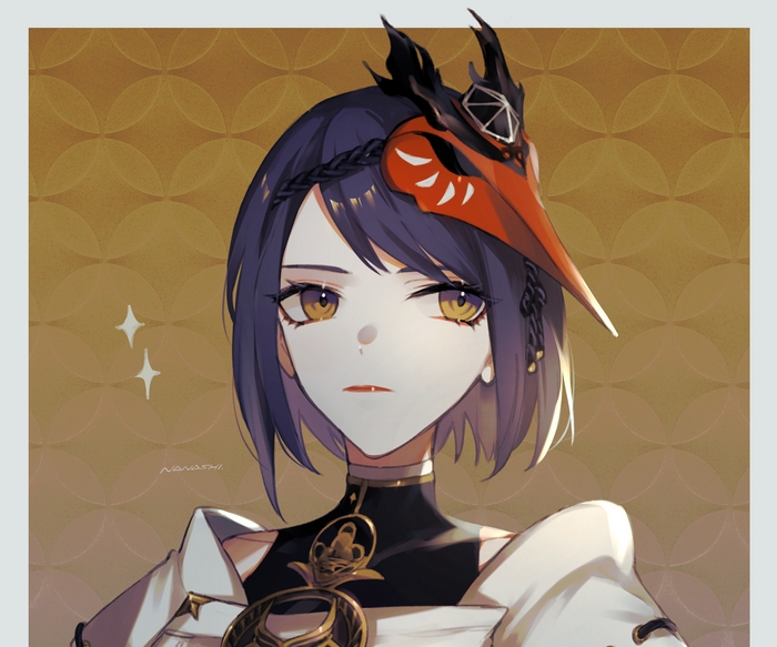 Kujou Sara winking with red mask