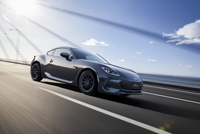 Subaru BRZ Sport Car Driving on a Bridge