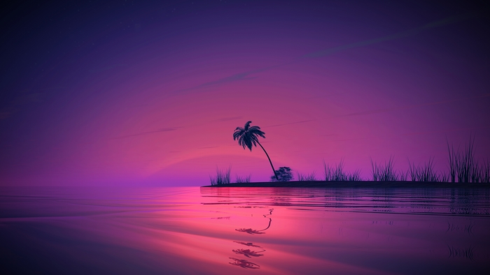 Vibrant 4K Sunset with Palm Tree over Water