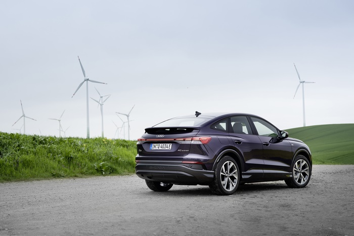 Audi Q4 Sportback e-tron with wind turbines