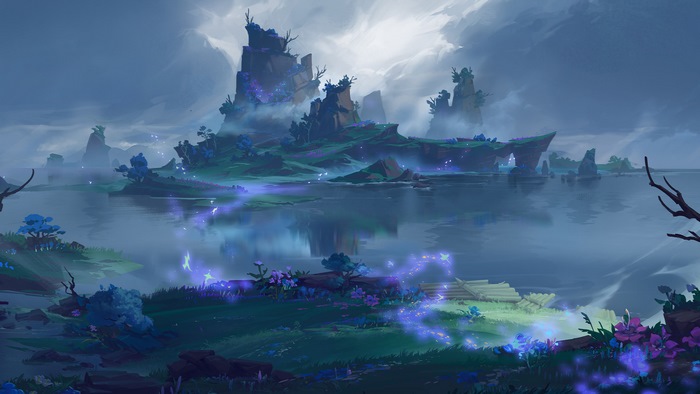 Genshin Impact Inazuma: Purple Glow on Misty Waters