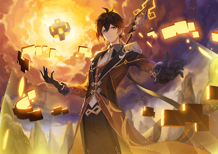Zhongli with Glowing Geo Constructs