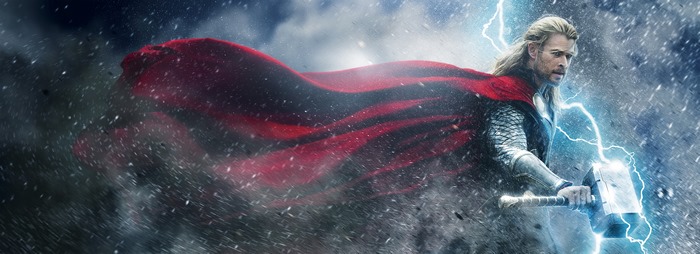 Thor (Chris Hemsworth) with Mjölnir and lightning 4K